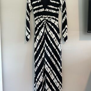 AFRM Black and White Long Sleeve V-Neck Sheath Dress